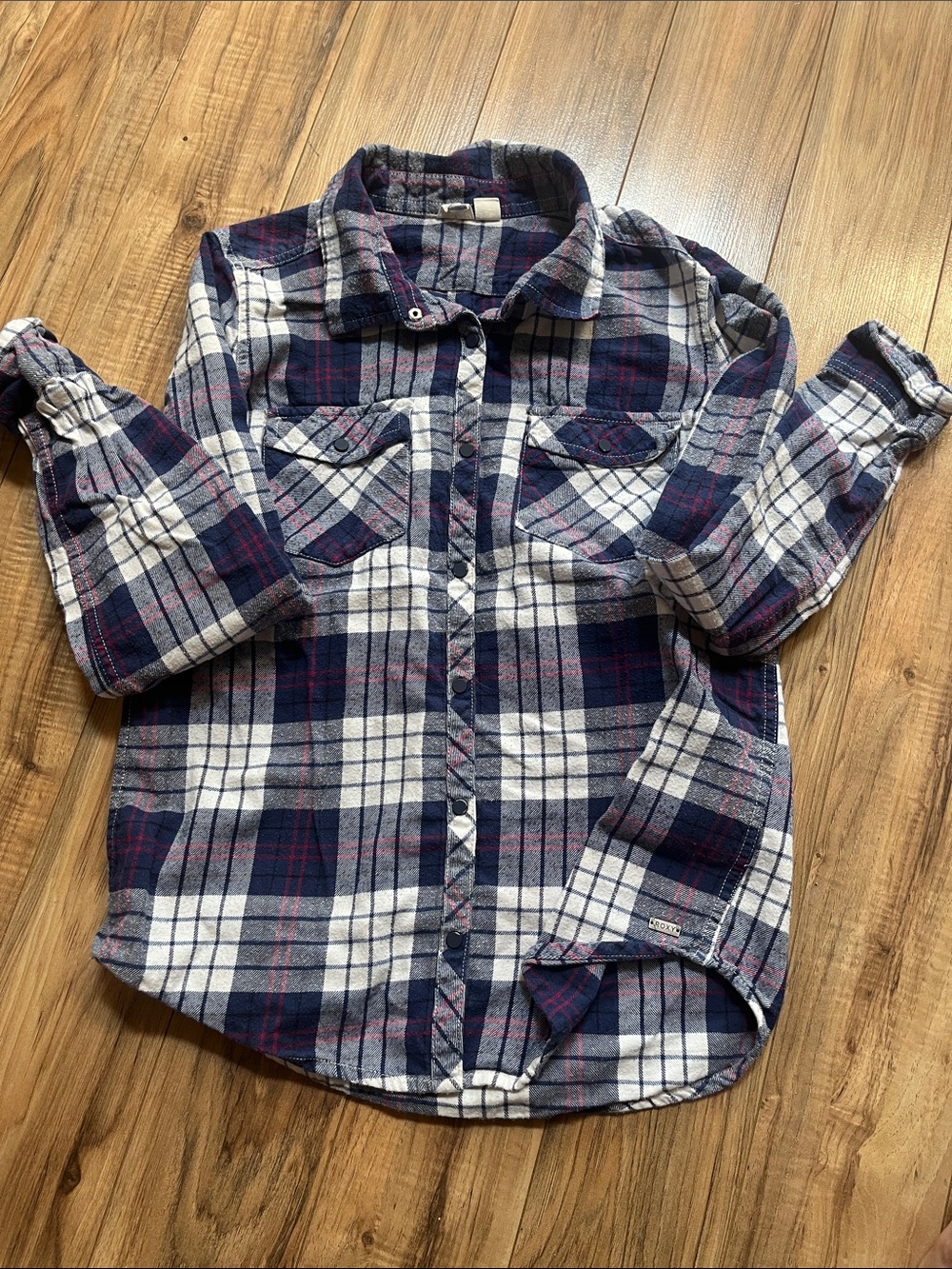 Roxy Kids Plaid Button-Down Shirt - Navy, White & Red